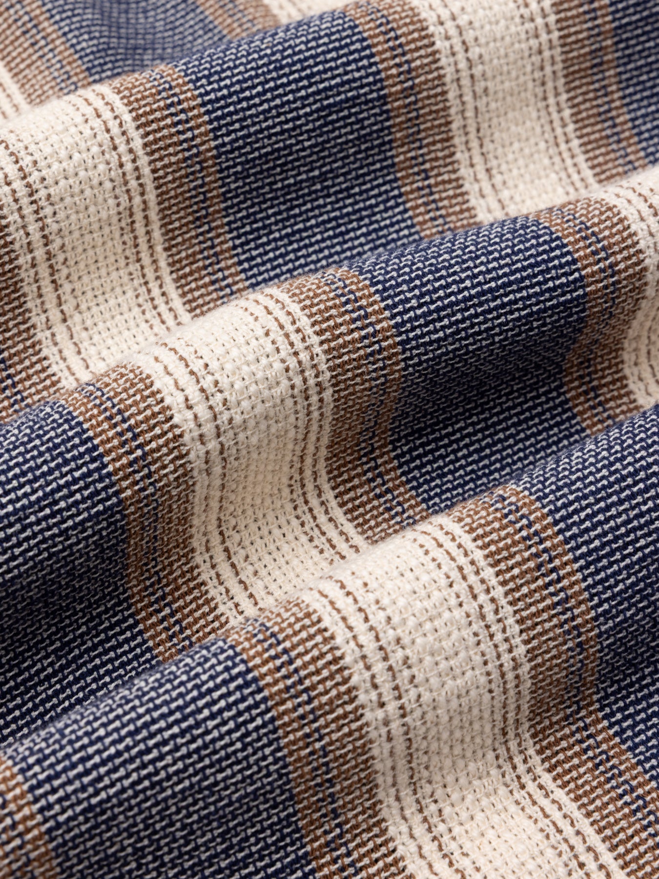 Crammond Shirt in Navy / Brown Stripe Open Weave Cotton