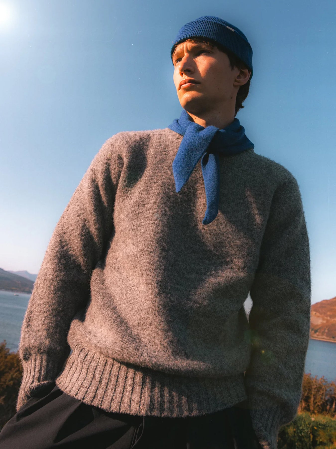 Brushed Shetland Crew in Grey Lambswool
