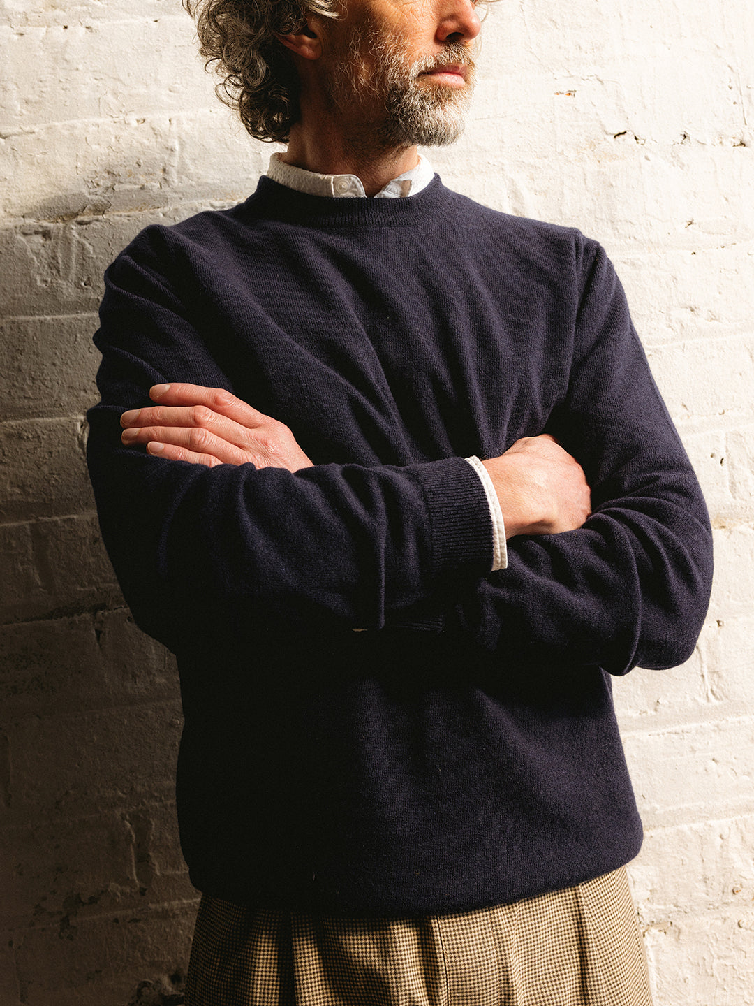 Teviot Crew Neck in Navy Merino Wool & Cashmere