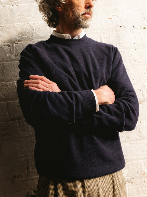 Teviot Crew Neck in Navy Merino Wool & Cashmere
