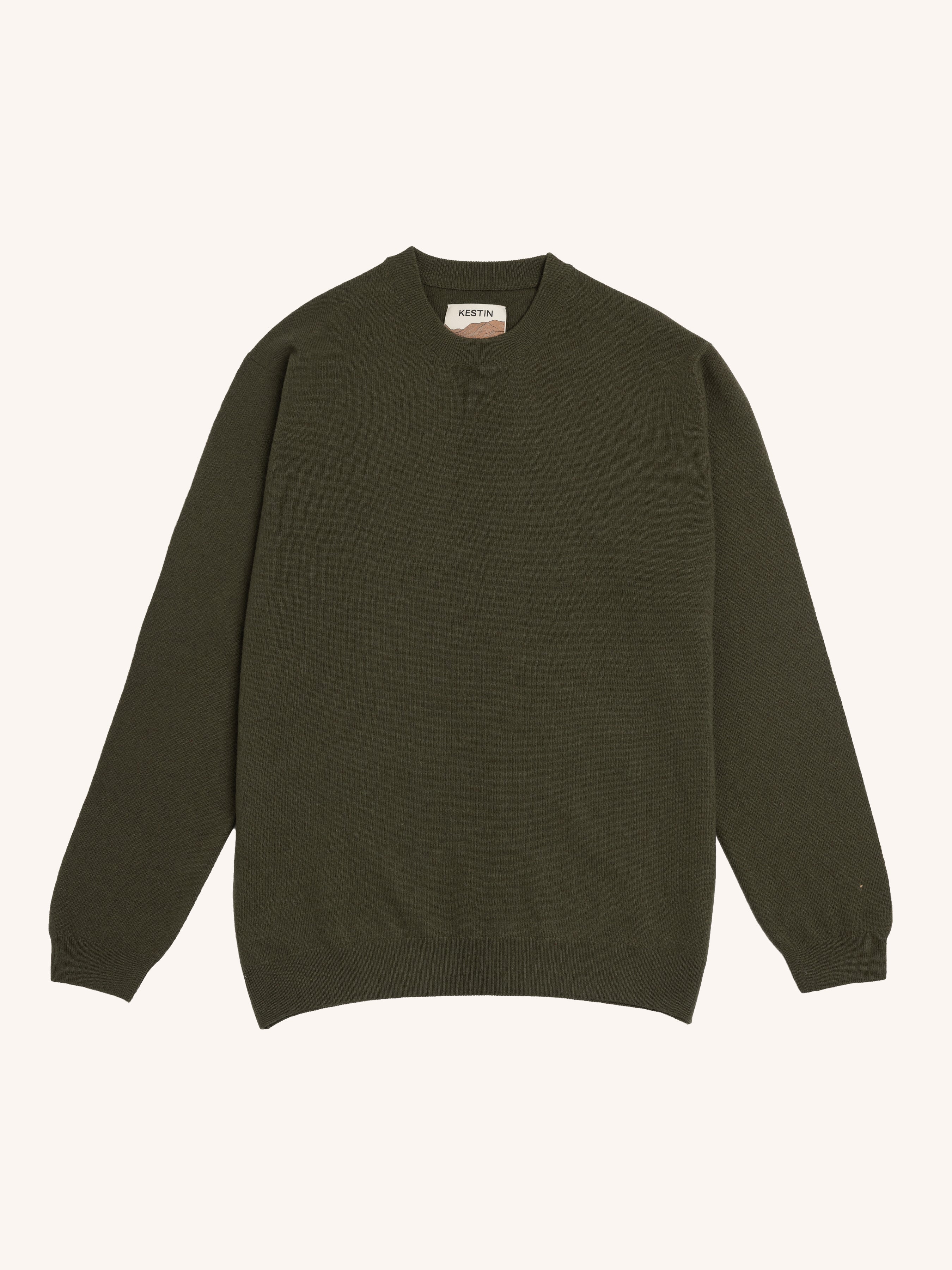 Teviot Crew Neck in Olive Merino Wool & Cashmere