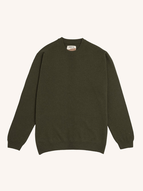 Teviot Crew Neck in Olive Merino Wool & Cashmere