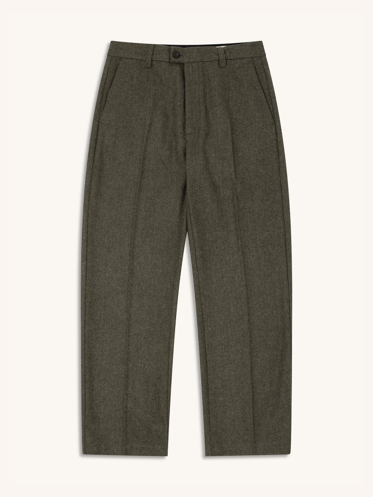 Moray Trouser in Olive Herringbone Wool Blend