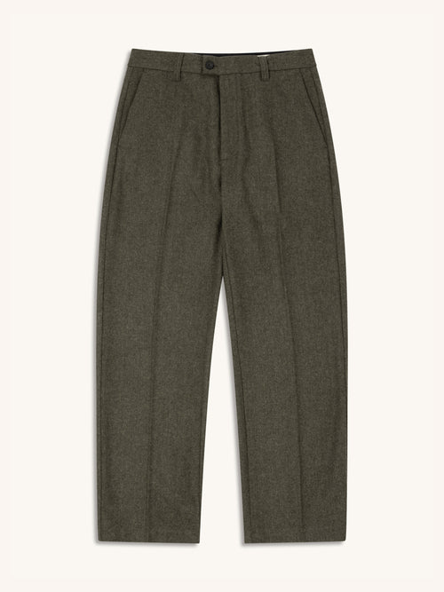 Moray Trouser in Olive Herringbone Wool Blend