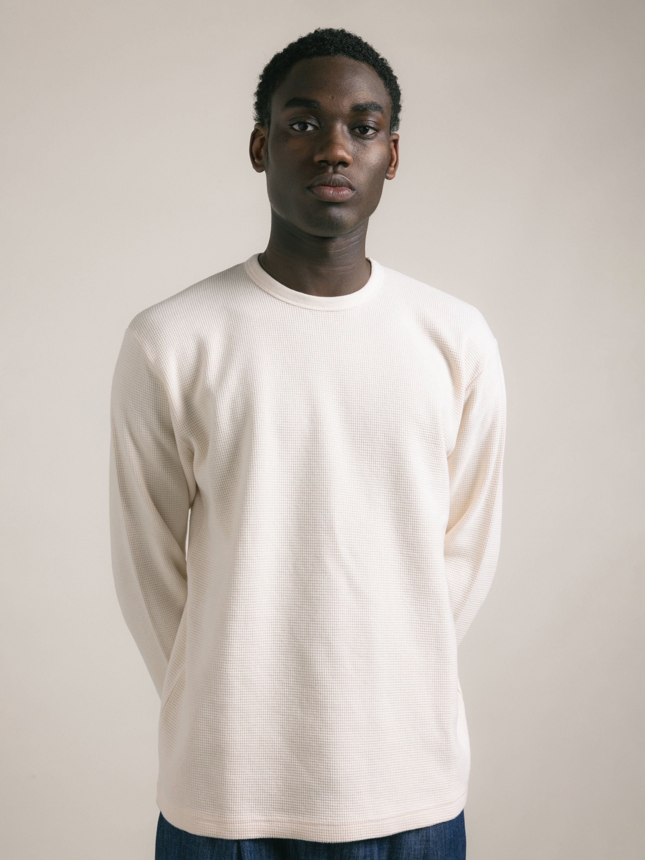Waternish Long Sleeve Tee in Natural Brushed Waffle