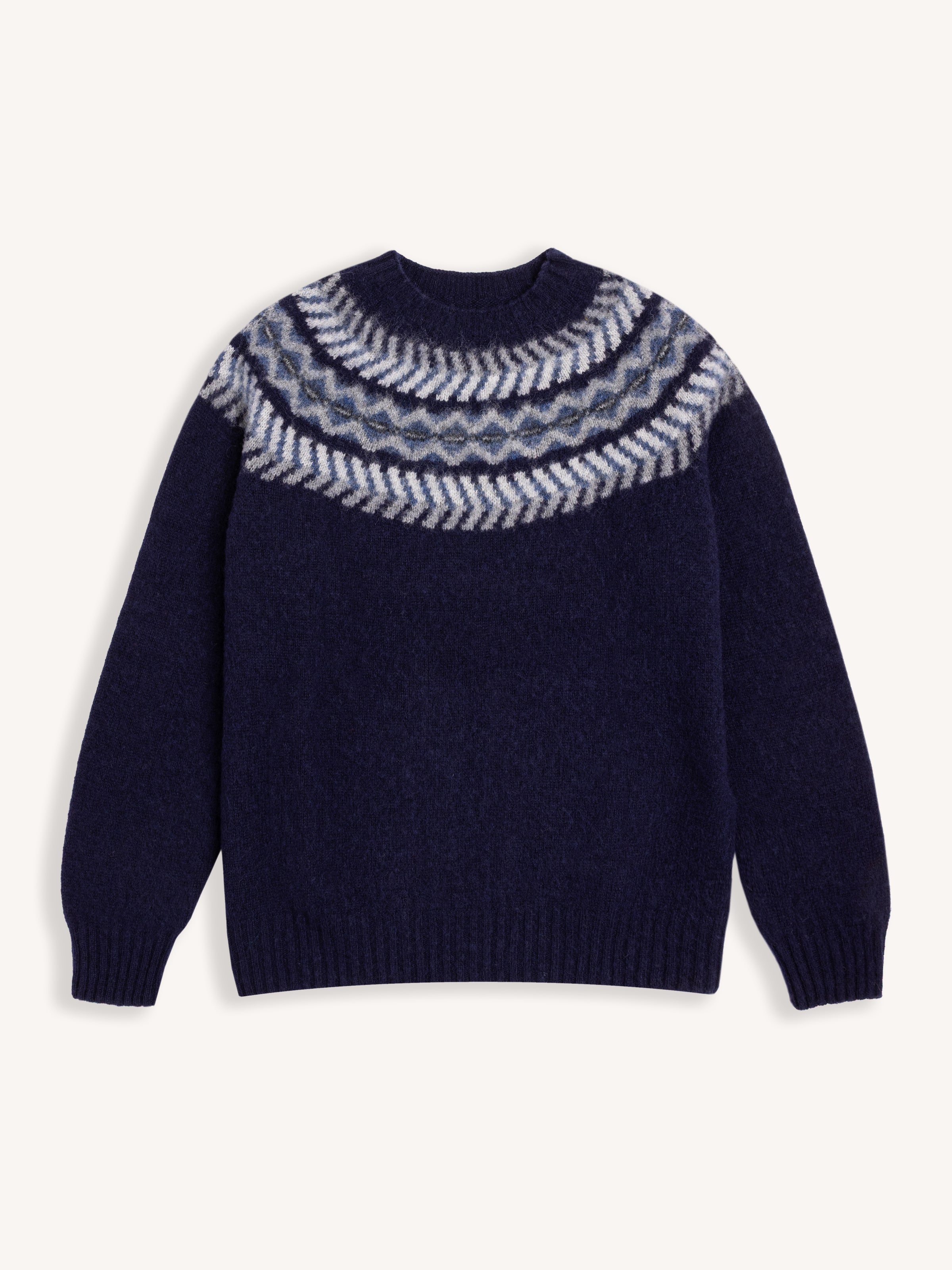Yoke Fairisle Crew in Navy Brushed Pure Wool