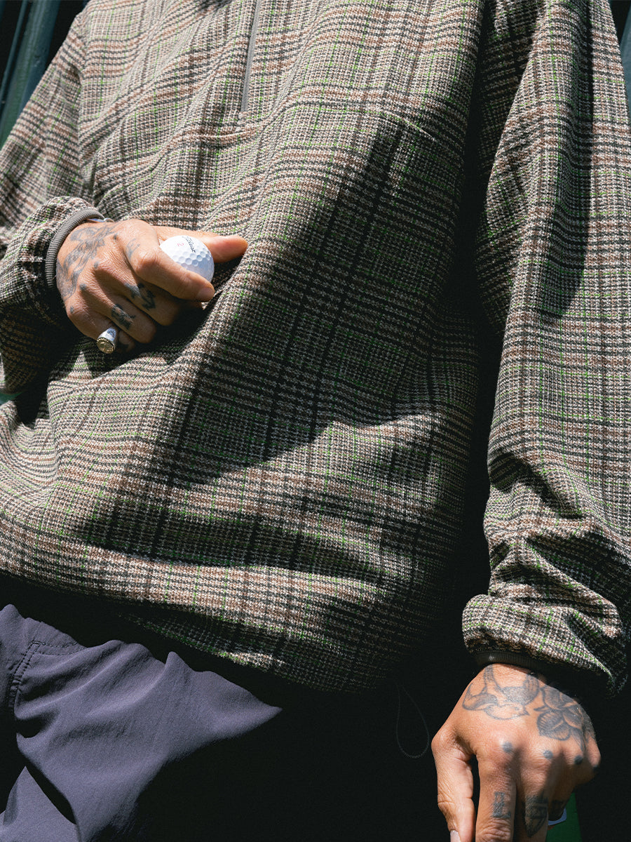 Aberfeldy Quarter Zip in Green / Brown Multi Check Jersey