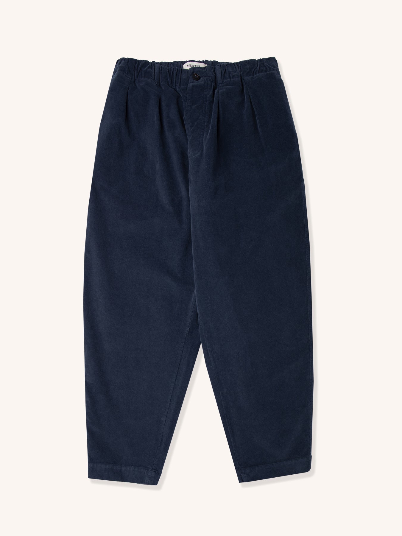 A pair of KESTIN's best-selling Clyde Pants in a washed navy corduroy fabric.