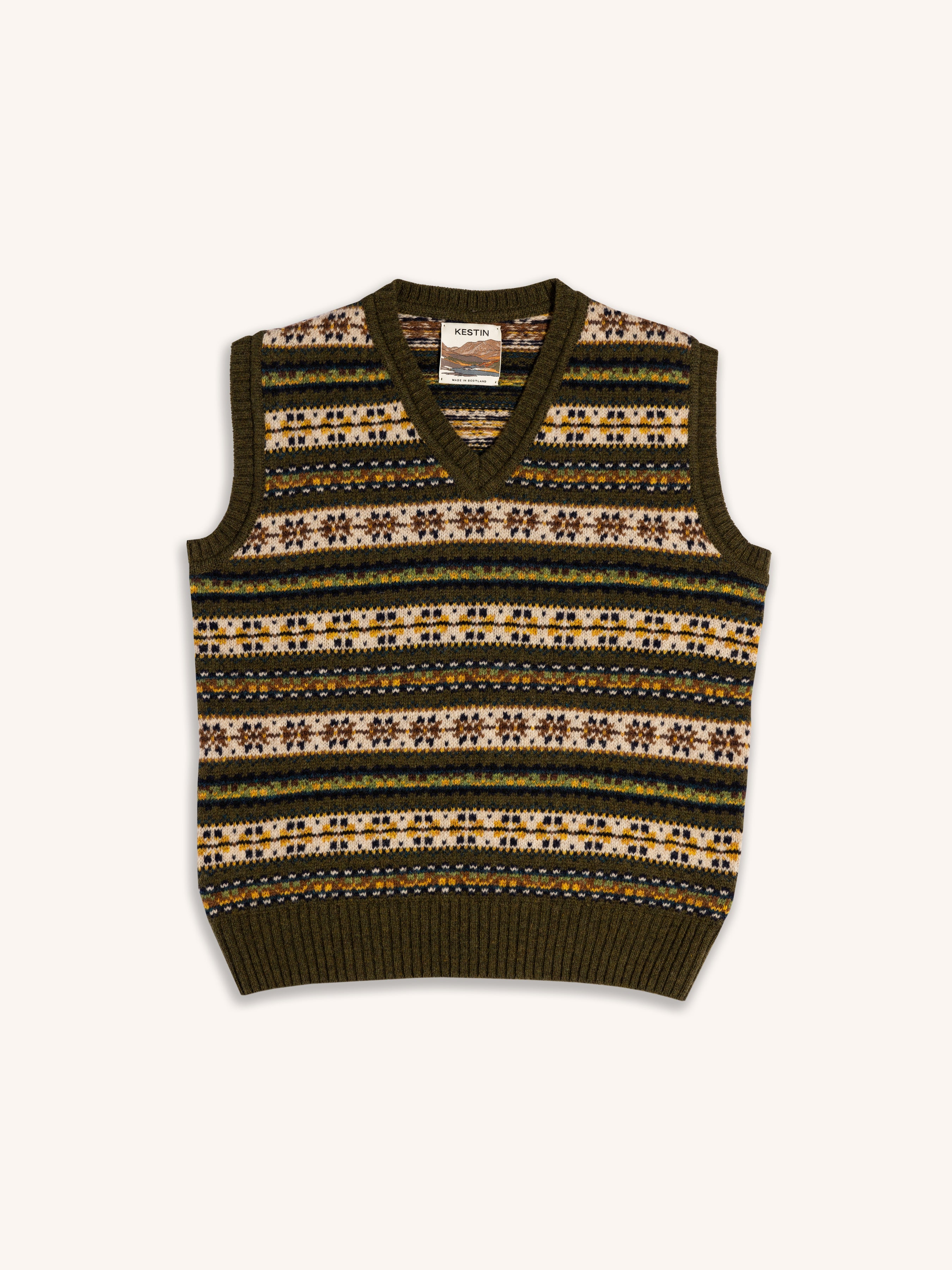 Fair Isle Vest in Green Multi Lambswool