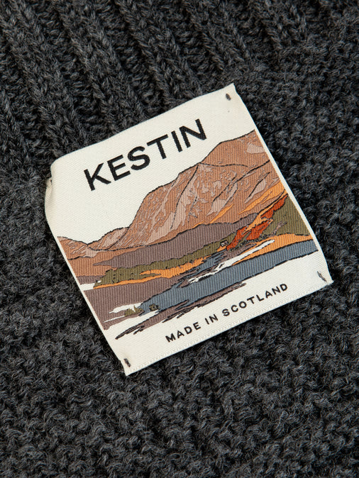 A special Made In Scotland neck label, sewn to a merino wool sweater by KESTIN.