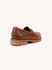 The back profile of a leather shoe by footwear label Sebago.