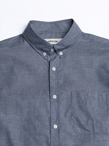 A close-up of the KESTIN Raeburn Shirt in Japanese Chambray.