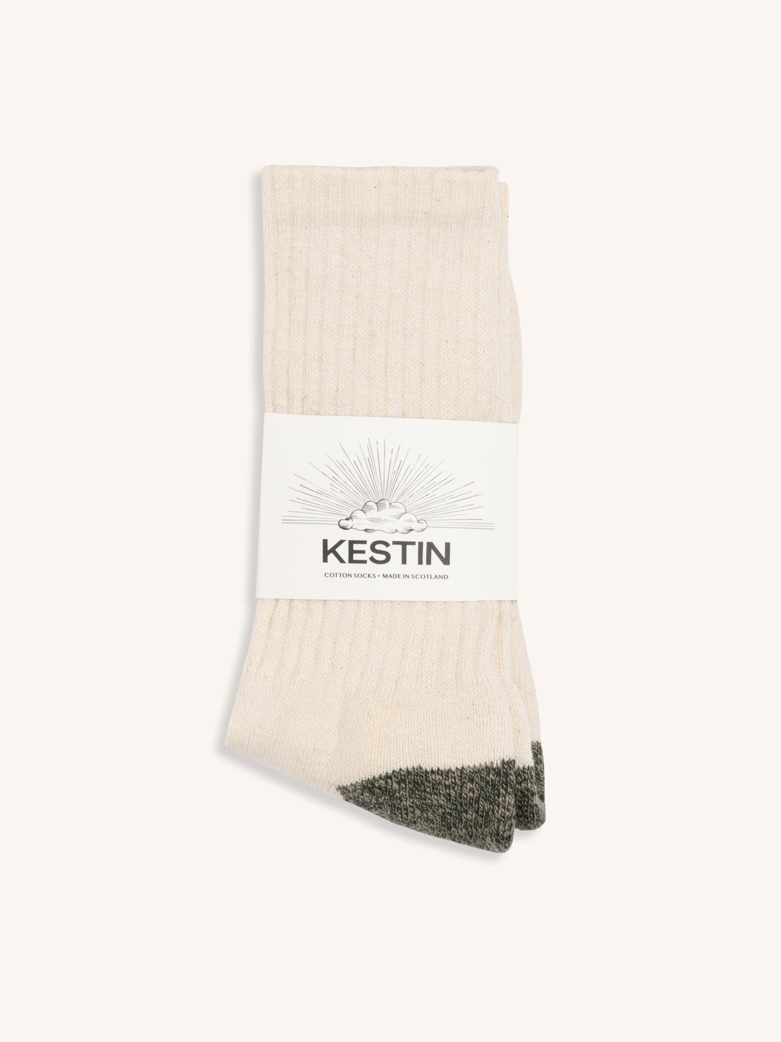 Elgin Cotton Blend Sock in Ecru/Green Marl Slub Yarn