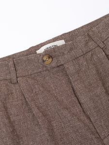 A close-up of the fixed waistband and fly of the KESTIN Wick Trouser.