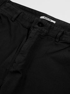 The fly of the Aberlour Pants by KESTIN, made from a black cotton canvas.