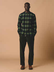 Model Wearing a KESTIN Men's Premium Cotton Flannel Shirt in Green
