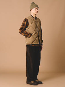 Corduroy trousers, an insulated gilet, a flannel shirt and a beanie by menswear brand KESTIN.