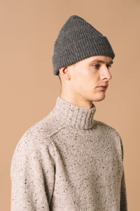 A men's lambswool beanie, made in Scotland by menswear designer KESTIN, in grey.
