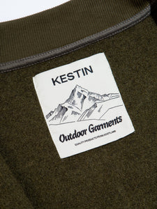 The neck label from Scottish designer brand KESTIN, sewn onto a wool fleece.
