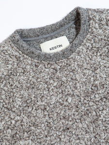 The collar of the KESTIN Durness Fleece Sweatshirt in Undyed Grey.