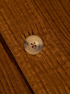 The button on a casual corduroy men's blazer by Scottish designer KESTIN.