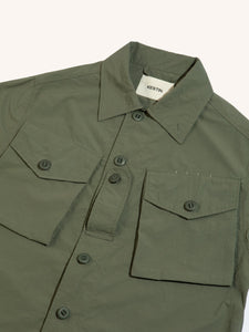The close-up of a fatigue jacket, designed by premium menswear brand KESTIN.