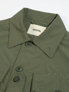 A neck label and collar from a shirt-jacket designed in Scotland by KESTIN.