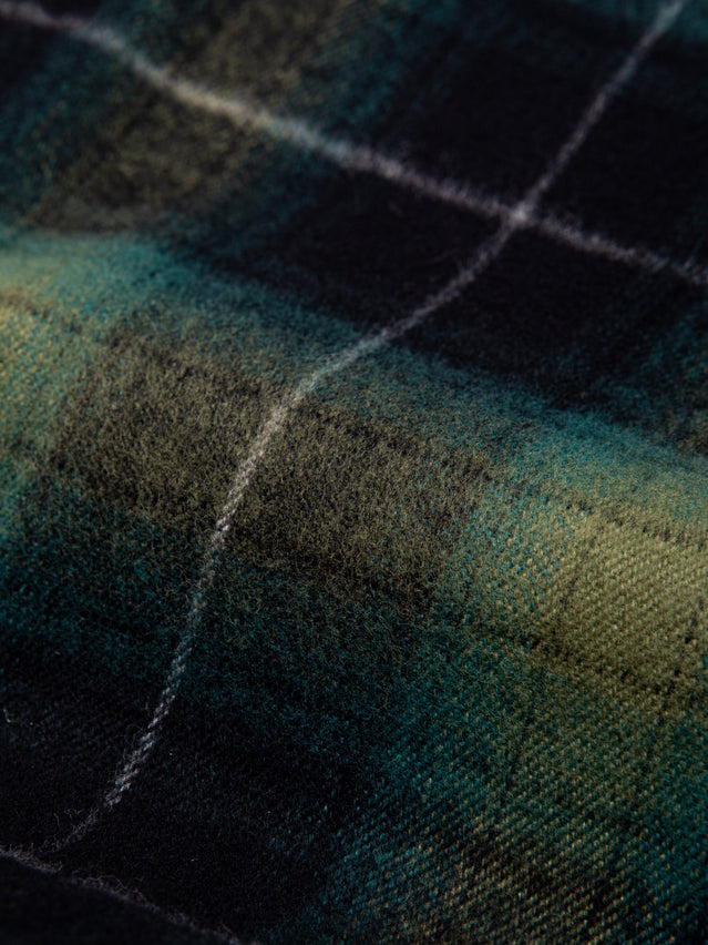 A close up of a premium Japanese Cotton Flannel, used to make the KESTIN Men's Dirleton Shirt in Green Check.