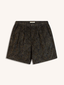 A pair of relaxed fit men's shorts from KESTIN, in a dark blue paisley print.