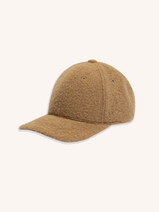 A men's fleece cap made in the USA from Virgin Wool, in a camel brown colour.