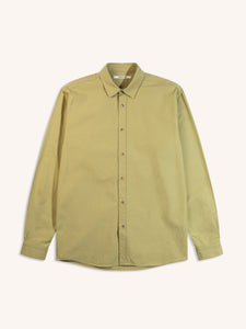 A military green long sleeve shirt from menswear brand KESTIN, on a white background.