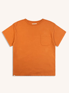 An orange short sleeve t-shirt from menswear brand KESTIN, on a white background.