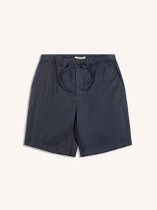 A pair of men's chino shorts in navy blue, on a white background.
