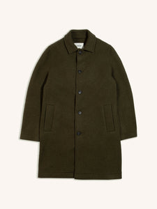 A warm wool overcoat by British premium menswear brand KESTIN, in a Dark Green colour.