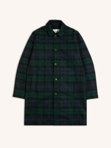 This is a Winter Overcoat, made from British Wool in a traditional Scottish Black Watch Tartan, which is a Green and Blue check.