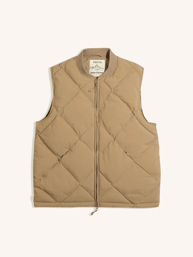 A men's insulated gilet, made from recycled materials with a ribbed collar.