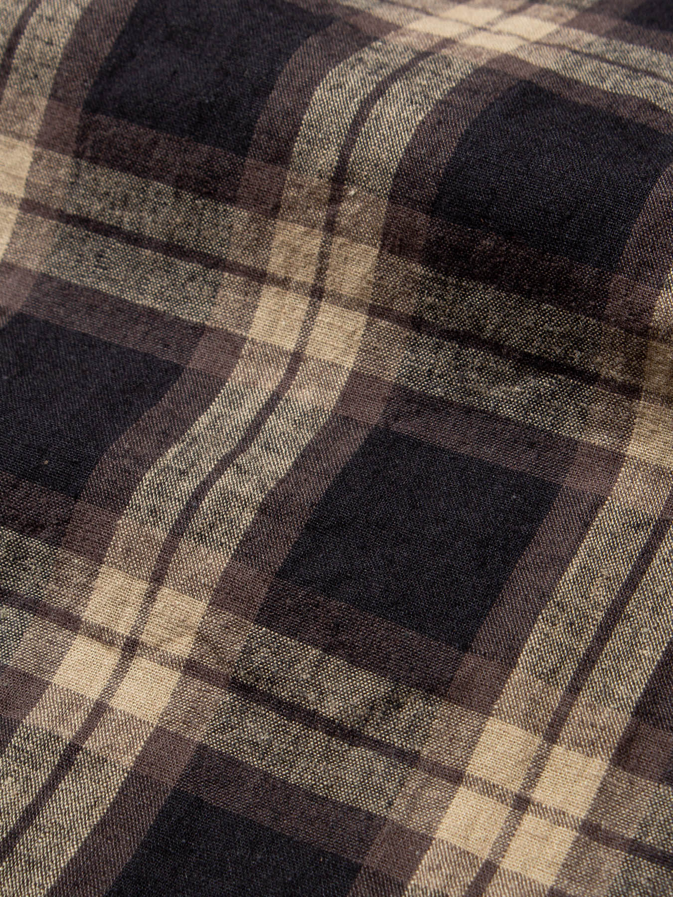 A plaid check flannel material, used to make the KESTIN Raeburn Shirt.
