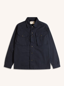 A navy blue men's fatigue jacket from KESTIN, on a white background.