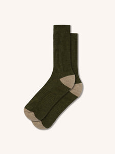 Elgin Wool Sock in Olive / Putty