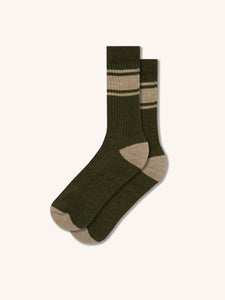 Elgin Wool Sock in Olive / Putty Stripe