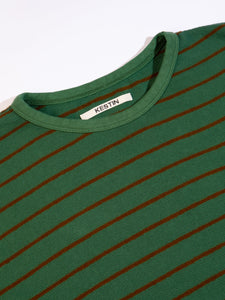 A close-up of the KESTIN Fly Tee with a thin ribbed crew neck.