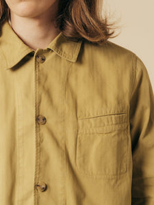 A close-up of the KESTIN Huntly Jacket in American Tan on a model.