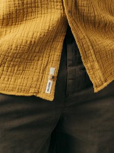 The hem of a textured short sleeve shirt from menswear designer KESTIN.