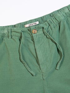 A close-up of the KESTIN Inverness Shorts in Fern Green.
