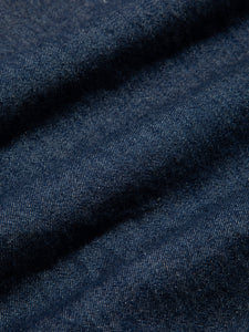 A slightly washed blue denim fabric, used to make shirts and jeans by KESTIN.