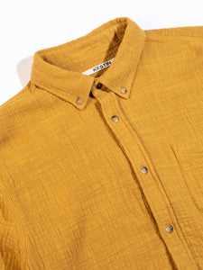 A close-up of the collar from the KESTIN Raeburn Shirt in yellow.