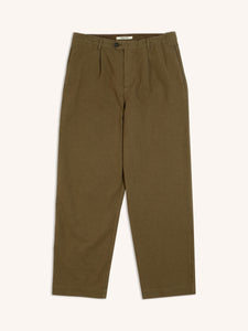 A pair of relaxed fit trousers from menswear brand KESTIN, made from a green cotton ripstop.