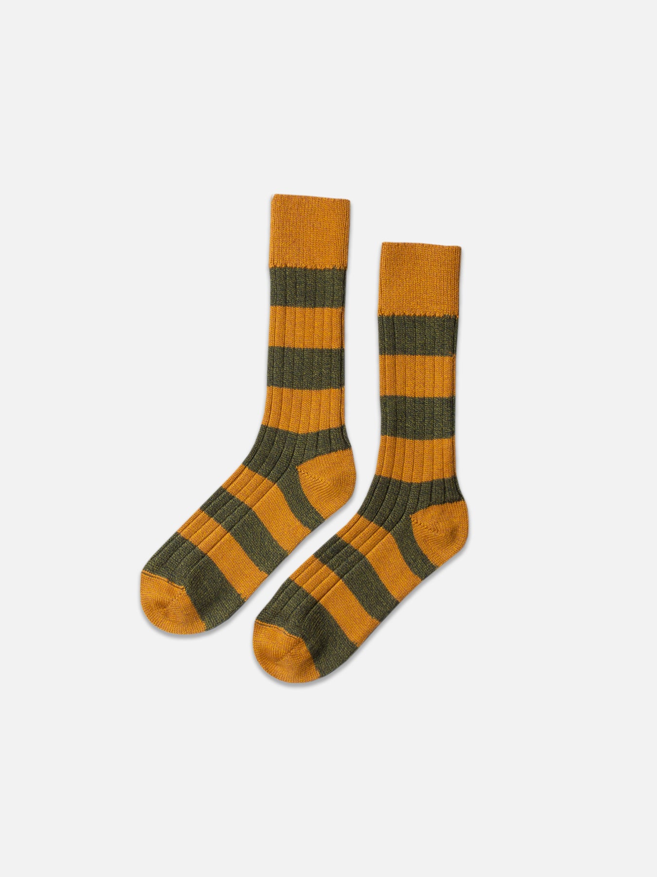 Melrose Merino Wool Socks in Military Green/Ochre Stripe